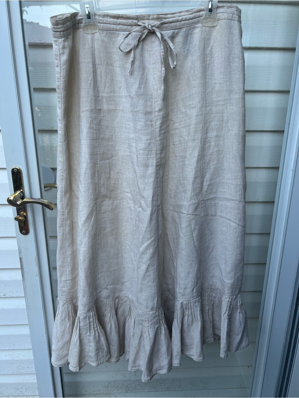 Liz Clairborne 100% Linen Maxi Ruffle skirt Size 14 Drawstring Zipper - Picture 3 of 9